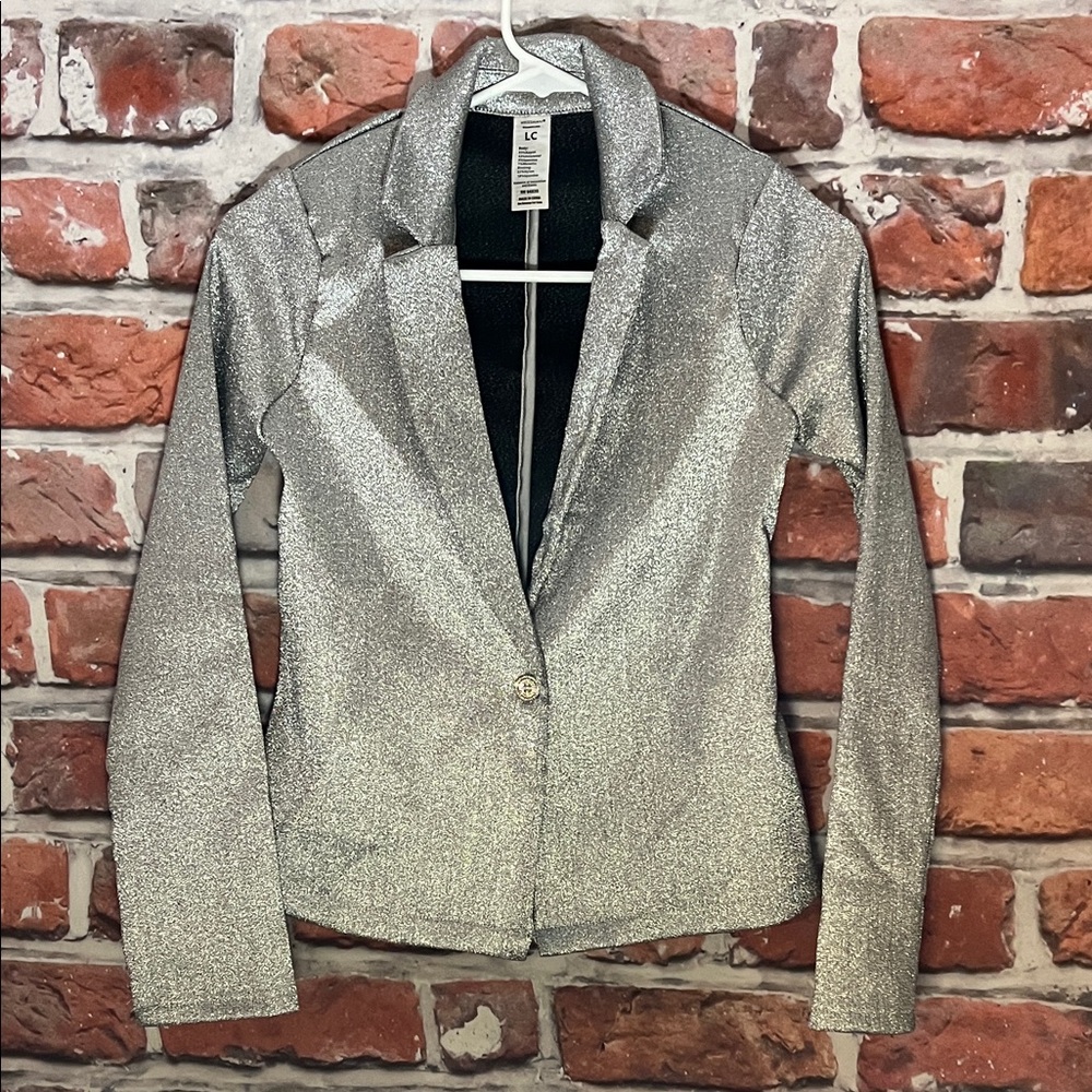 Weissman Metallic Suit Blazer in silver, size LC (girls 14)